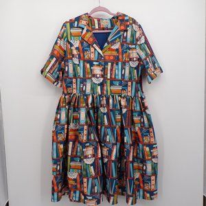 Lindy Bop Bletchley Book Turquoise Shirt Dress, Sz 16